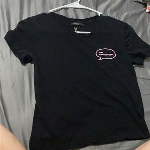 black “no comment” crop top